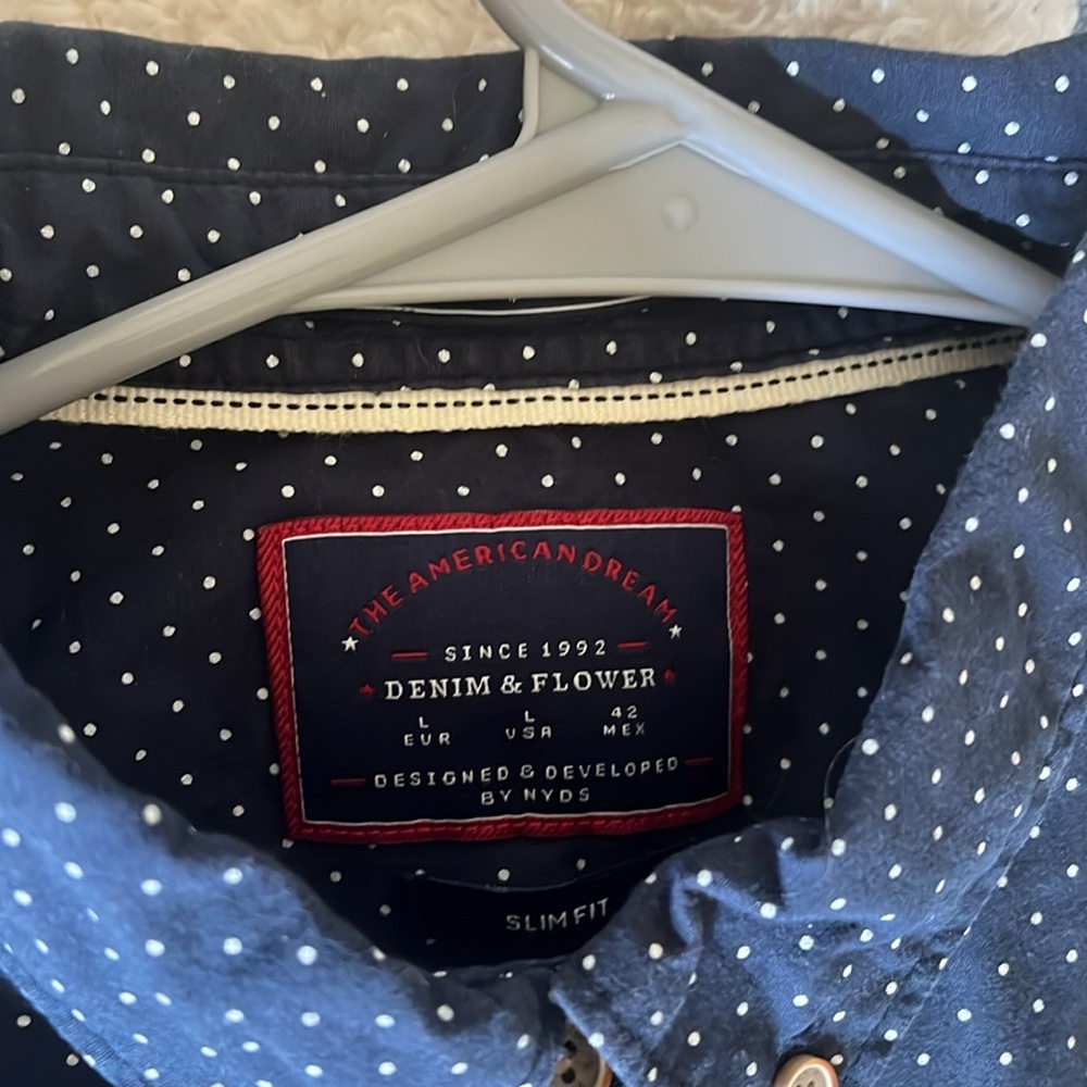 Denim & Flower Dark Blue Shirt with White Dots